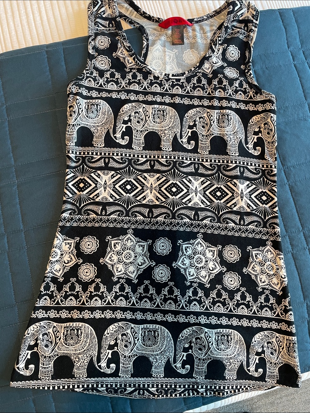 Hot Kiss Black and White Elephant Print Tank Top